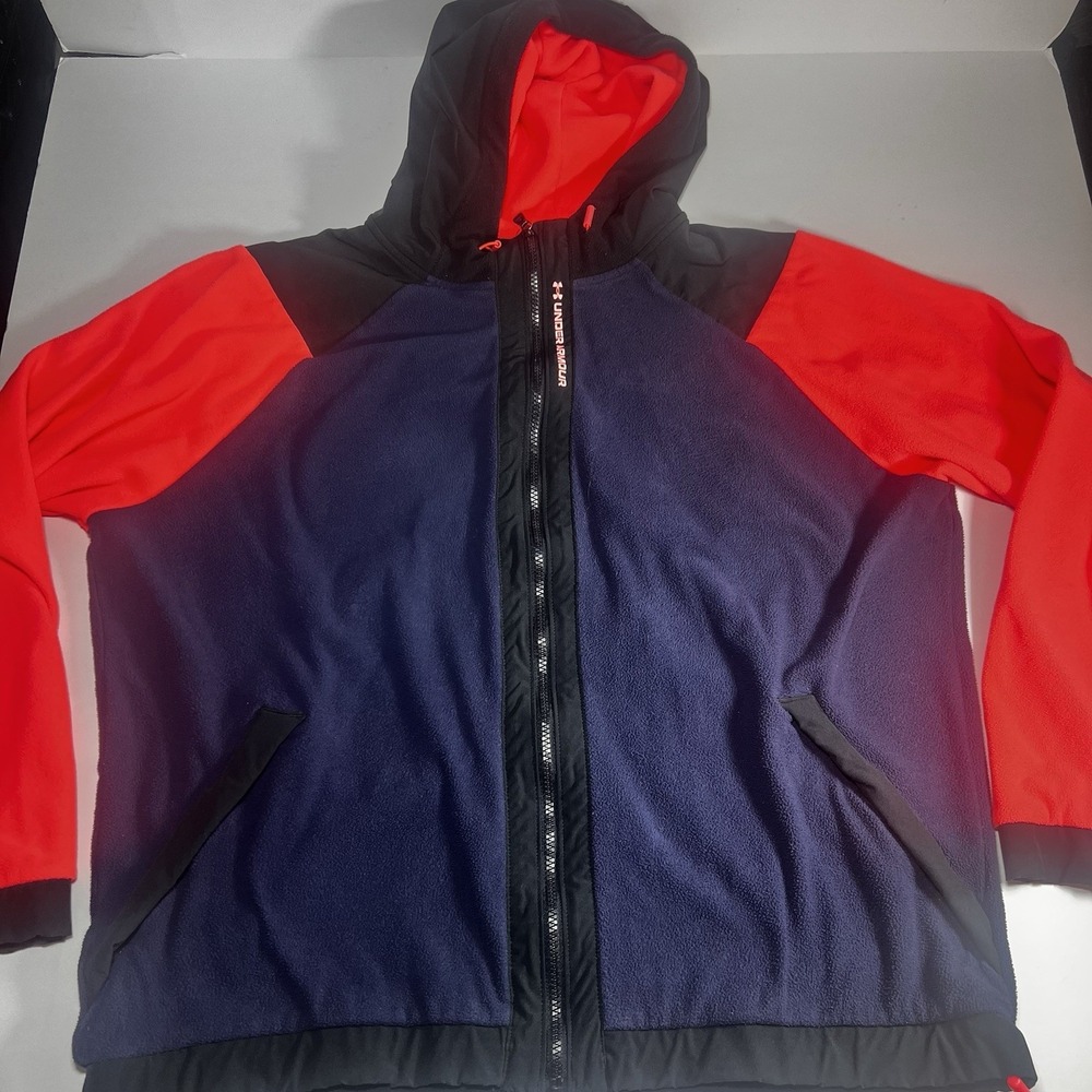 Under Armour Sweat Shirt Jacket Full Zip Navy And Peach W/ Hooded Women's Sz XXL